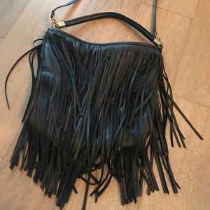 Shoulder or crossbody black fringe bag